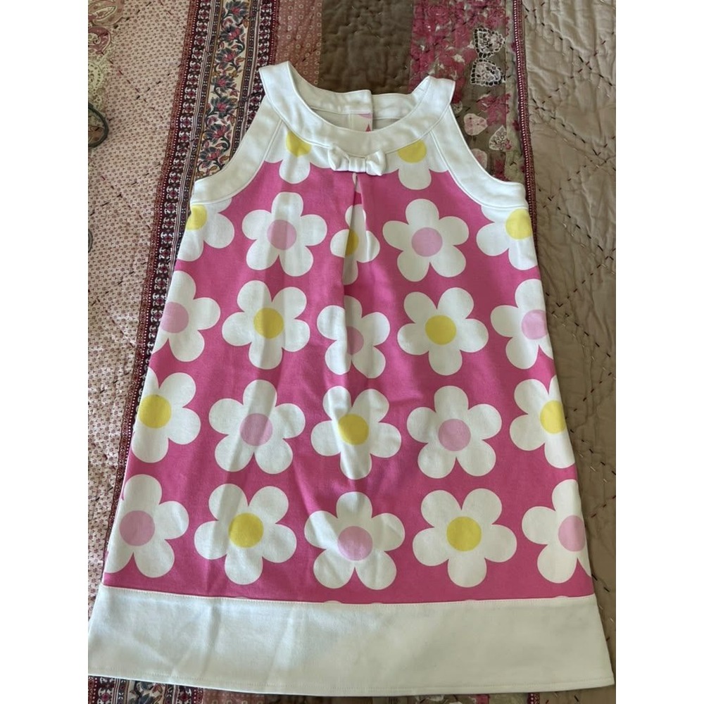 Gymboree Girls Size 7 Pink White Daisy Floral Sleeveless Bow Shift Dress